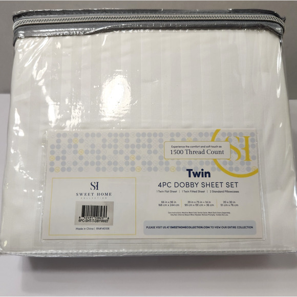 Dobby Stripe Sheets - 4 Piece 1500ct Fine Brushed Microfiber Deep Pocket - Twin - Picture 5 of 8